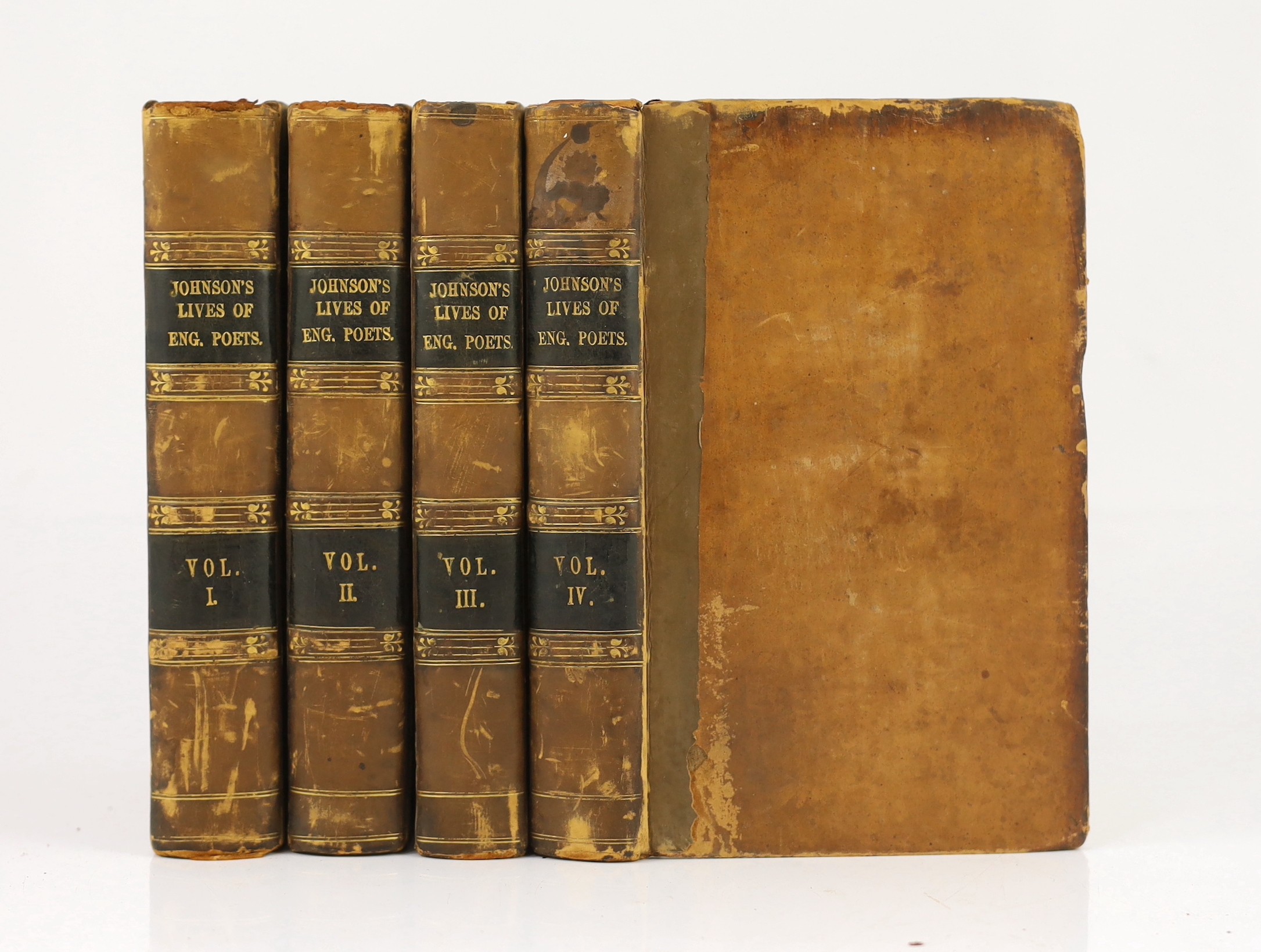 Johnson, Samuel - The Lives of the Most Eminent English Poets....First Edition, 4 vols. portrait frontis.; old calf (sometime rebacked) with gilt panelled spines. 1781